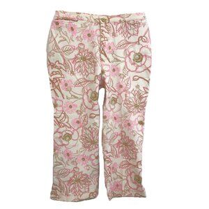 14 High Waist Cropped Floral Pants White Pink, Cheryl Nash